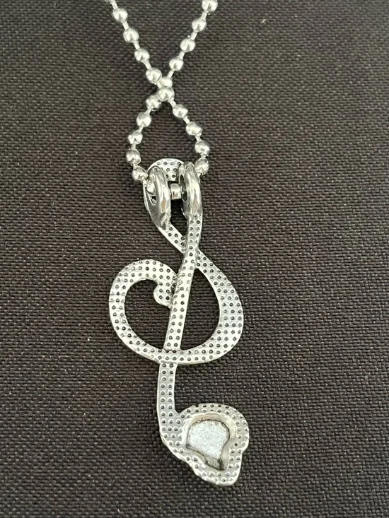 Silver Music Treble Clef Skull Pendant Necklace - Picture 3 of 6